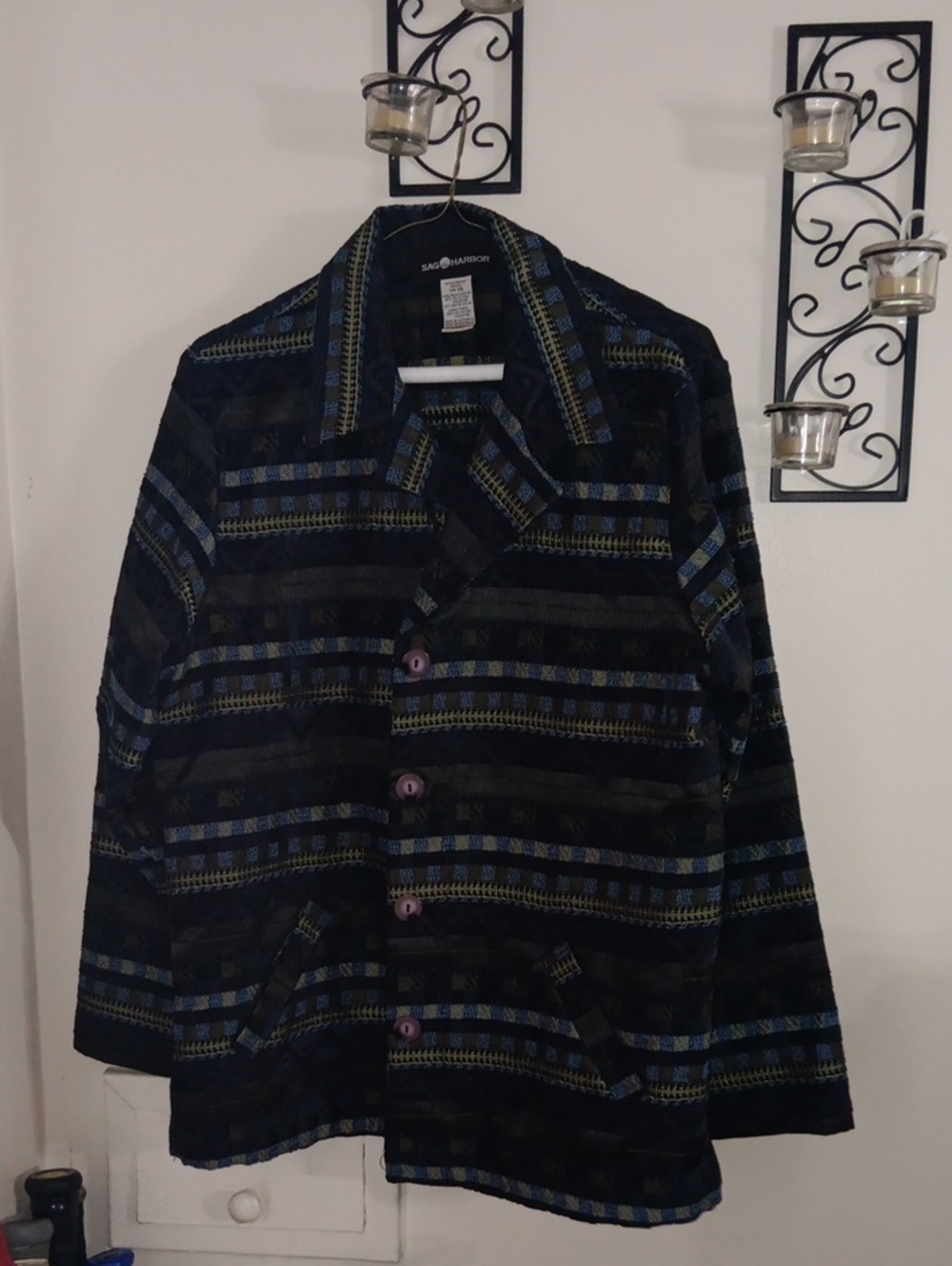 Sag Harbor Men's Navy Patterned Button Jacket